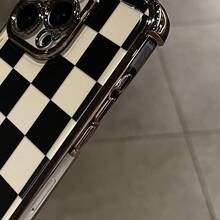 Black Checkered Pattern Four-Corner Drop-Proof TPU Phone Case For IPhone 16 15 14 Pro Max 13 12 11 X/XS Plus Shockproof Full Camera Protection Durable Slim Silicone Case Mobile Phone Case,Suitable For IPhone17 Air - 銀色 - 查看 9