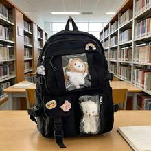 Mochila Estudiantil Secundaria | Gran Capacidad Estilo Japonés Ins & Coreano Chic | Ideal para Adolescentes Femeninas - Negro - Ver 3