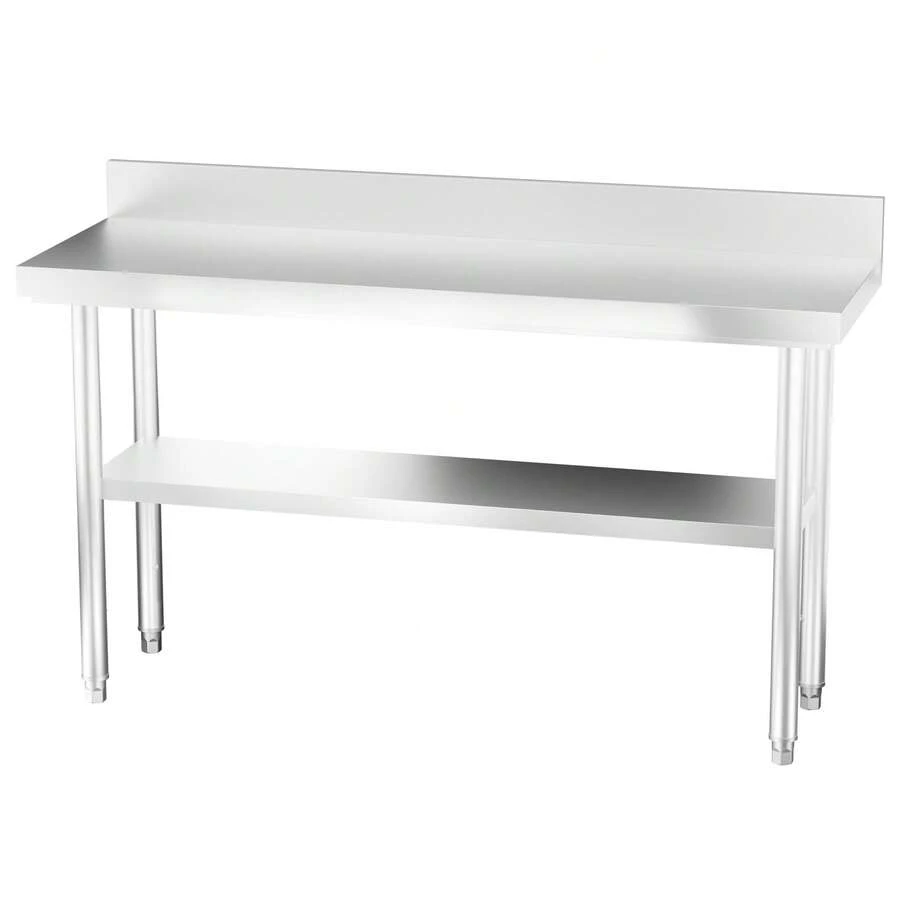 Height-Adjustable Stainless Steel Table, Silver, 100x60x85cm/120x60x85cm/150x50x85cm With Raised Edge, Ideal For Kitchen, Bar And Restaurant