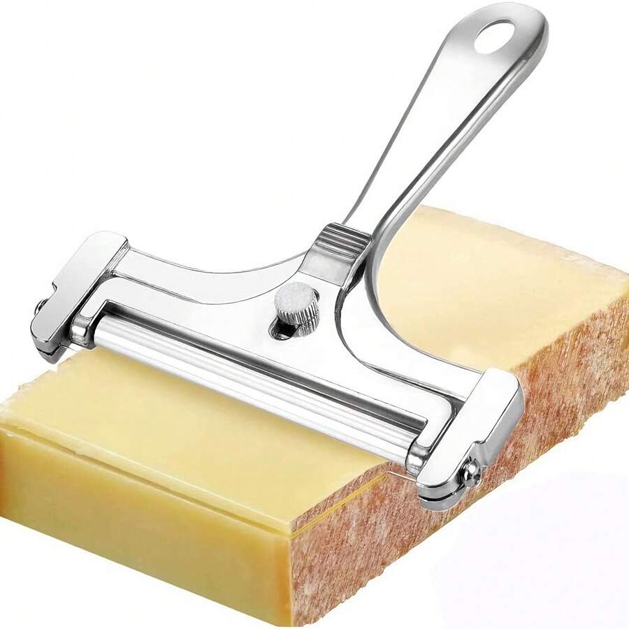 Cheese Slicer With Adjustable Thickness - Stainless Steel Cheese Slicer With Cord - Manual Slicer For Cheddar, Gruyère, Small Pieces And Mozzarella Cheese, With Adjustable Cheese Scraper, Kitchen Accessory. - Bạc - Xem 1
