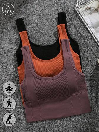 3pcs Women Sports  Bra With Slim Fit And Stylish Back Design, Lingerie