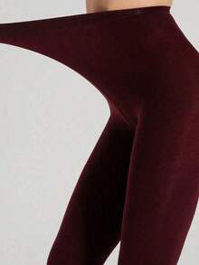 1 Pair Women's 120D Velvet Burgundy Opaque Tights, Warm And Elegant Choice For Winter - Burgundy - View 12