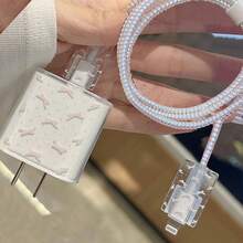 5pcs Pink Butterfly Apple 20W Data Cable Protector, Compatible With IPhone 16/16 Pro Max/15/14/13/11 Charger Head Protective Case, Charging Cable Anti-Break Soft Shell - polyurethane - Xem 7