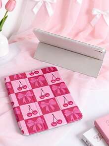 1pc Plaid Cherry Bow Painted Tablet Case, Suitable For IPad 10th/11th/10.2/10.5/Air4/Air5/10.9/Pro11/Air 11-In.(M2)-2024/Pro 11-In.(M4)-2024/IPad Air 11-Inch (M3) 2025/IPad (A16) 11 Inch 11th Generation 2025 Mini6/Mini7/Air1/Air2/9.7, Tab A8 10.5 Inch 2022, Simple/Creative/Unique/Cute/Niche Design, Built-In Pencil Slot, Tri-Fold Stand, Magnetic Sleep/Wake - Multicolor - View 6