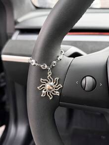 1 pieza Cadena decorativa para volante con estrella, luna y sol plateados, accesorio creativo de interior de coche - A - Ver 5