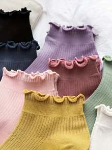 4/10 Pairs Random Lace Women's Socks, Spring Summer Autumn Thin Fashion Short Socks, Soft Breathable Socks Suitable For Back To School Season Gifts - Multicolor - View 3