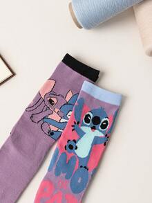 Disney 7双迪士尼史迪奇印花中筒袜，男女通用趣味袜子，百搭街头风礼物袜，秋冬款 - 彩色 - 查看 7