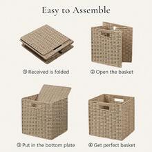 UBBCARE 3 Pack Wicker Basket, 11L*11H*10.5W Inch Woven Paper Rope Storage Baskets For Shelves, Foldable Cube Storage Bin With Handle, Storage Basket For Organizing & Decor, Natural - 自然的 - 查看 8