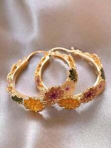 2pcs Unique Luxurious Elegant Circle Daisy Flower Art Earrings, Women Earring Hoop Jewelry New Design - Nhiều màu - Xem 7