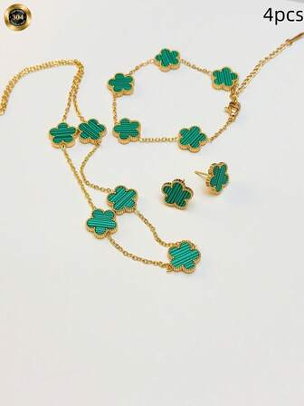 Retro Gold Flower Necklace Niche Design Four-Leaf Clover Gold Choker Women's Accessories Valentine's Day Best Friend Gifts For Women Accessories For Women Stainless Steel Jewelry