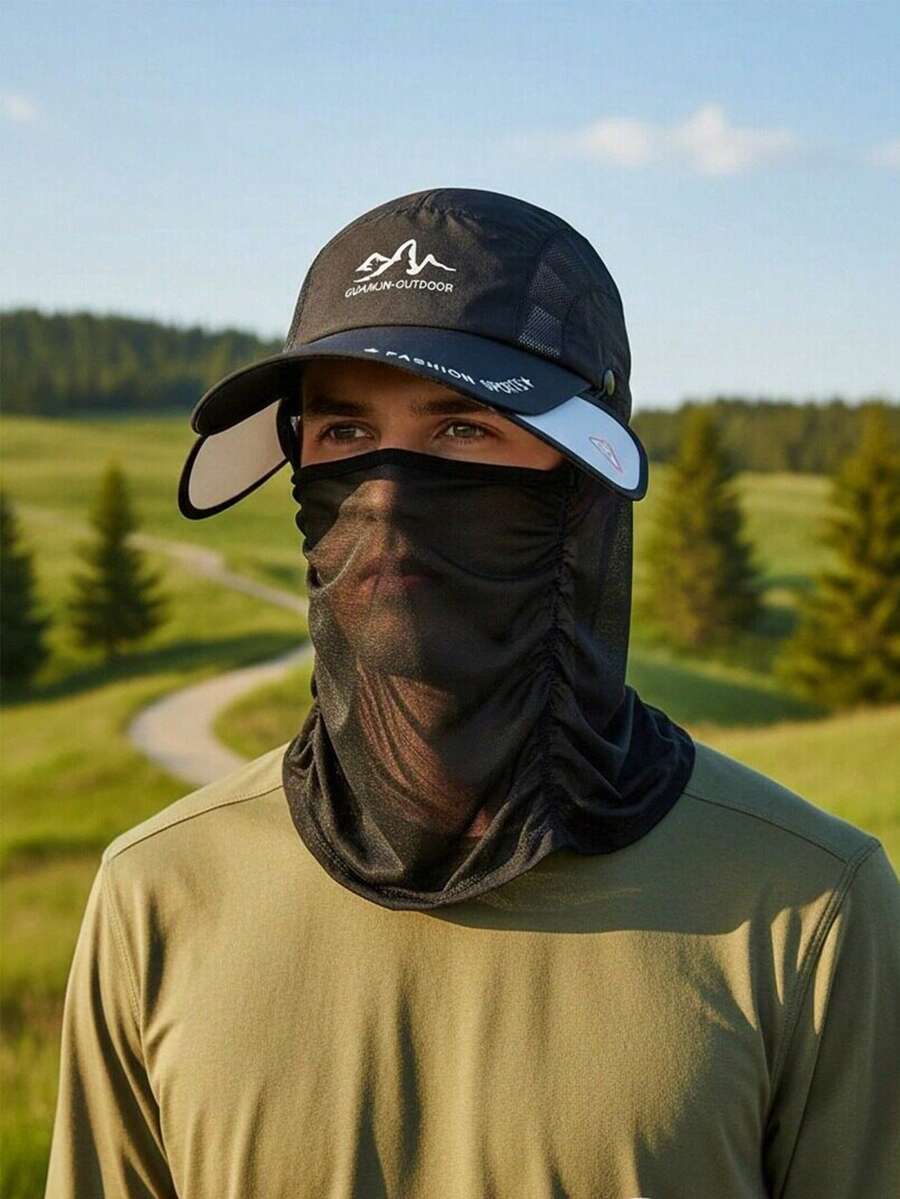 1 Pieza Sombrero Impermeable Plegable Para El Sol Para Hombres Con Protección Para La Cara y El Cuello, Sombrero De Moda Con Protección Uv, Máscara Removible y Gorra De Béisbol Para Senderismo, Escalada, Caza, Pesca y Otras Actividades Al Aire Libre - Azul Marino - Ver 1