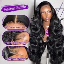 32 Inch 200% Density Body Wave Lace Front Wigs Human Blended Hair Pre Plucked 13x4 13x6 HD Transparent Lace Frontal Wig With Baby Hair 200% Density Brazilian Virgin Lace Front Wigs For Women Natural Black - Natural & Black - View 5