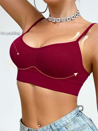 Red Seamless Backless Camisole Bra For Women - Featuring Spaghetti Strap, U-Back Design, Specially Designed Uplift Style For Small Bust