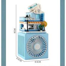 Ventilador de escritorio con vista a la calle, bloques de construcción, ensamblaje hecho a mano, bricolaje, silencioso, carga USB, pequeño ventilador, regalo creativo, divertidos bloques de construcción de dibujos animados, ventilador de escritorio, ventilador pequeño de tres velocidades, bricolaje, ensamblaje de partículas pequeñas, bloques de construcción, regalo creativo - Amarillo - Ver 6