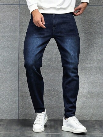 Stretchiga denimjeans för män, skinny fit business casualbyxor, slim fit denimbyxor, tvättade elastiska jeans för vardagsbruk, mode
