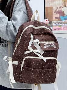 Women's Cute Polka Dot Bow Backpack - Casual School Style Backpack With Multi-Pockets - Multicolor - View 2
