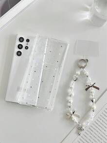 Starry Painted Transparent Card Holder Soft Silicone Full Body Protective Phone Case With Beaded Bracelet Accessory, Compatible With IPhone 17pro/17Air /17/17promax16/11/16pro/16plus/16promax/16e/15Promax/13/14/12/XS/XR/7G/8P, Galaxy, Redmi - Multicolor - View 2