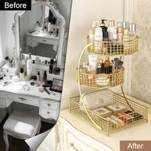 1PCS 3-Tier Cosmetic Storage Rack - No Assembly Required, Bathroom Countertop Storage Rack - Bathroom Storage Rack - Cosmetic Storage Box - Suitable For Bathrooms, Dressing Tables, Countertops, For Storing Cosmetics, Lipsticks, Etc. - Home Gift - 金色 - 查看 2