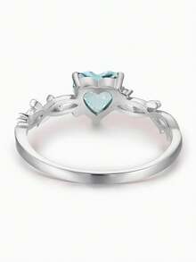 1pc Elegant Heart-Shaped Cubic Zirconia Ring, Suitable As Valentine's Day Gift, Wedding Engagement Anniversary Party Jewelry For Women - Silver - View 3