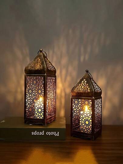 Large Moroccan Temple Tower Lantern Candle Holder, Suitable For Ramadan Decoration, Eid, Hanging Decor, Outdoor Patio Or Porch, Indoor Home Decor, Wedding, Mubarak Party, Black