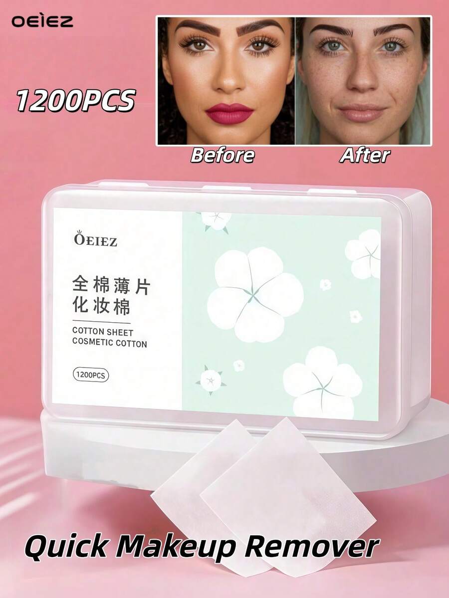 OEIEZ 1200 piezas de almohadillas de algodón cuadradas, suaves y sin pelusa, desmaquillante hipoalergénico para rostro, ojos y labios y cuidado diario de la piel, resistente para todas las necesidades de cuidado de la piel y las uñas - Multicolor - Ver 1