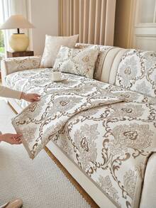 1件装奢华提花雪尼尔沙发套 - 宠物友好，四季皆宜，可机洗 - 适用于单人沙发到组合沙发 - 完美适用于客厅、卧室、办公室装饰（不含靠垫） - 卡其色 - 查看 2