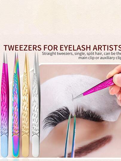 1pc Professional Eyelash Extension Kit - High-Precision False Lash Grafting Tool Set With Eyelash Golden Feather Clips & Tweezers For Lash Technician Training, DIY At / (Beginner-Friendly),1pc Eyelash Extension Tweezers Super Fine High Precision Straight Lash Eyebrow Tweezers Makeup Tools - Facial Care Gifts For Mother