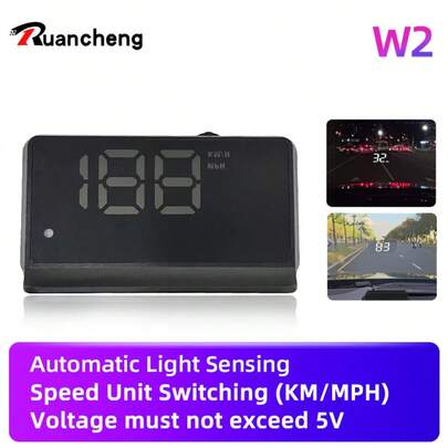 W2 Car HUD Display, Digital GPS Speedometer, Auto Brightness Adjustment, Large Font Display, Plug And Play USB