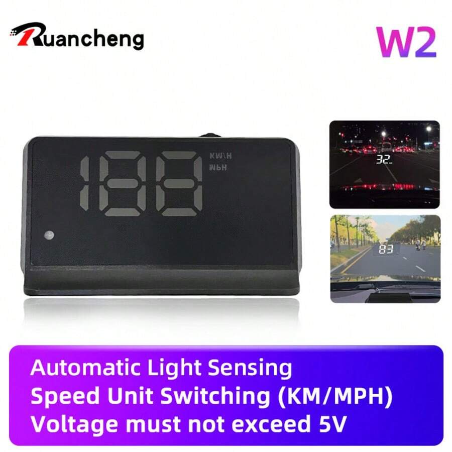 W2 Car HUD Display, Digital GPS Speedometer, Auto Brightness Adjustment, Large Font Display, Plug And Play USB