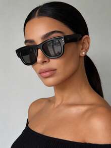 1 Cặp kính thời trang gọng vuông lớn, kiểu dáng thường ngày, phù hợp cho cả nam và nữ, thích hợp cho mùa thu/đông, đi chơi gia đình, du lịch, đi biển, lễ hội âm nhạc và sử dụng hàng ngày. - màu đen - Xem 3