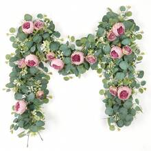 1 Stück 5,9 ft (ca. 1,8 m) künstlicher Rosen- & Pfingstrosen-Kranz mit grünen Blättern - eleganter Hochzeitsbogen, Valentinstag, Party Dekoration - burgunderrot/rosa/weiß/pfirsichfarbener Blumenkranz mit Eukalyptusblättern - haltbare Kunststoffblumen, geeignet für Innenbereich/hängenden Bogen, Tischplatte, Wanddekoration - wartungsfrei - Verschiedenfarbig - Übersicht 9