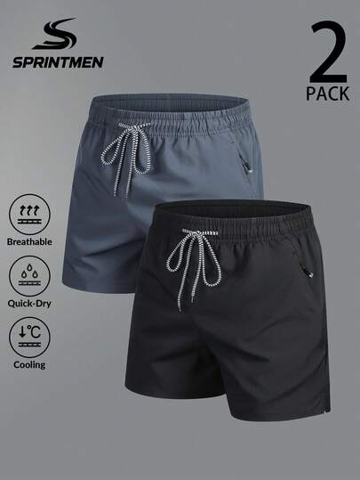 2pcs Men's Sports Shorts, Breathable Casual Shorts With Elastic Waist And Drawstring, Suitable For Workout, Commuting, Fitness, Basketball, Football, Daily Casual Wear, Summer Boyfriend Style