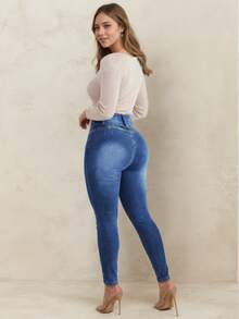 女士提臀紧身牛仔裤，高弹修身款，时尚优雅，适合约会、通勤和休闲外出等春季穿着。 - 藍色 - 查看 7