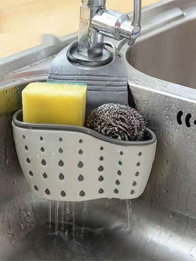 1pc/2pcs (Get 1 Or 9 Sponge Scrubbers For Free) Small Size Kitchen Sink Sponge Holder, Adjustable Suction Cup Sink Sponge Rack, Hanging Drain Basket For Small Kitchen Utensils, Dishes, Vegetables, Fruits, Hanging Design Kitchen Organizer