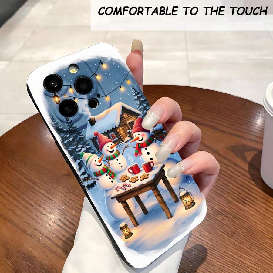 1PC Phone Case ,  Snowman Winter Cottage Scene Lights , Stylish Phone Case, Phone Decoration, All-around Lens Protection, Creative Small Gift, Funny Gift for Boys and Girls - ブラック - チェックする 1