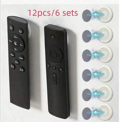 12pcs/6Sets Magnetic Remote Control Holder,Remote Control Magnetic Hook Non, Self-Adhesive Wall Mount Organizer For Flat Surfaces - Compatible With Tv, Ac, And Other Controls,For Home Office School Supply Storage