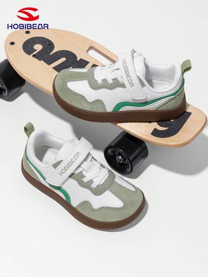 HOBIBEAR 1双新款儿童运动鞋，网布拼接鞋面设计，男女童滑板鞋，撞色设计，时尚儿童休闲鞋，橡胶鞋底防滑耐磨，方便穿脱，平底鞋，适合上学、室内外穿着，适合春、夏、秋季穿着