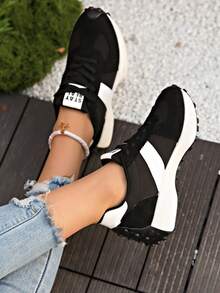 女士圆头系带厚底学生休闲舒适厚底运动鞋