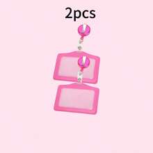 1/2pcs Card Holder + 1/2pcs Detachable Lanyard, Work ID Card Holder, Detachable Lanyard, ID Badge Holder, Work Card Case, Access Card Holder - Hot Pink - View 6