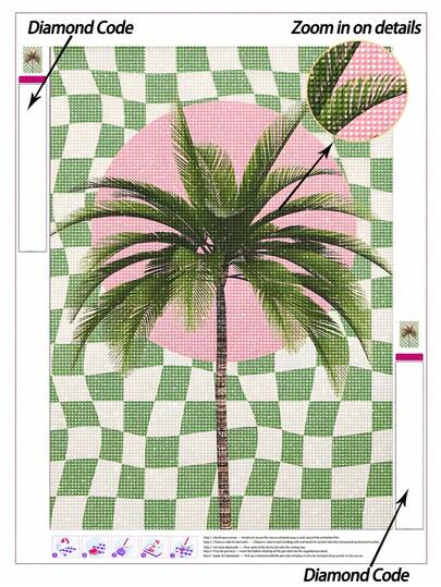 5D DIY Diamond Painting | Tropical Beach Landscape Diamond Painting Kit. Grid Art Plant Painting. High-Definition Diamond Painting Art, Handmade Decorative Painting, Full Mosaic Craft Kit, Exercising DIY Skills And Concentration.