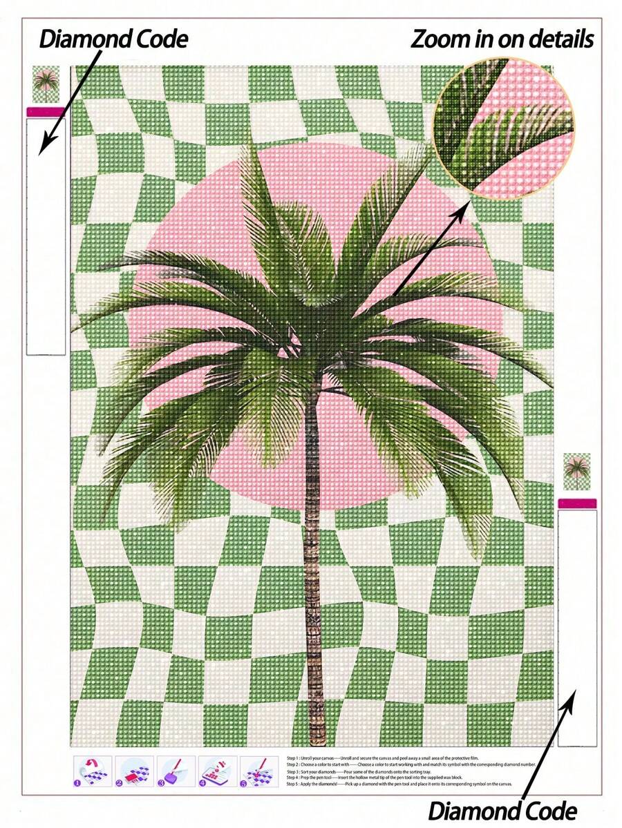 5D DIY钻石画 | 热带海滩风景钻石画套装。网格艺术植物画。高清钻石画艺术,手工装饰画,全套马赛克工艺套装,锻炼DIY技能和专注力。 - 彩色 - 查看 1