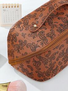 1 PC Dark Brown Paisley Handbag With A Sophisticated Feel Make Up Bag,Fashionable And Casual Large Capacity Portable Zipper Makeup Bags,Travel And Vacation Essentials Cosmetic Bags For Sanitary Napkins,Pouch Pads,Wired Earphones - 亮橙色 - 查看 6