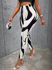 Color Block Tight Leggings, Casual Daily Stretch Leggings, Women's Clothing - 風格 - 查看 1