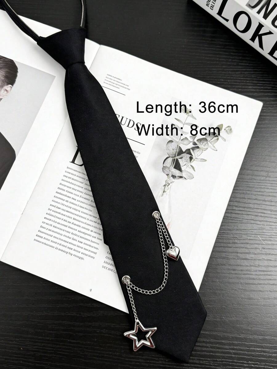1pc Women's Solid Color Chain Heart & Star Tie, Fashion Minimalist Tie Accessory, Suitable For Pairing With Shirts, Ideal For Wearing And Gifting On Valentine's Day