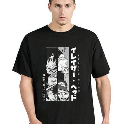 Unique Eraser Head Boku No Hero Academia Aizawa Shota T-Shirt Men Cotton Oversized T Shirt Graphic Tees Hip Hop Tops Clothing T-Shirt With Iconic Patterns And Prints, Loose Street Style, Top, Music, Culture, Street Fashion Loose-Fitting T-Shirt, Suitable For Everyday Gatherings, Men's T-Shirt