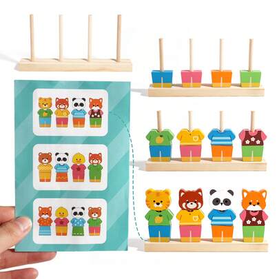 Animal Dressing Set, Column Pattern Matching, Color Recognition Exercise, Fine Motor Early Education, Puzzle Wooden Toys, Bead Matching, Rope Threading Card Puzzle, Building Blocks, Children's Puzzle Toys, Stacking Music Matching Toys, Children's Fine Motor Training, Puzzle Building Blocks, Early Education