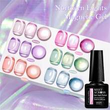 MEET ACROSS 6pcs 7ml Pink Northern Lights Water Light Cat Eye Gel Nail Polish Set, Aurora Glitter Crystal Magnetic Semi Permanent Soak Off UV LED Varnish Manicure Nail Art DIY For Home And Salon Nail Supplies Nails - 彩色 - 查看 4