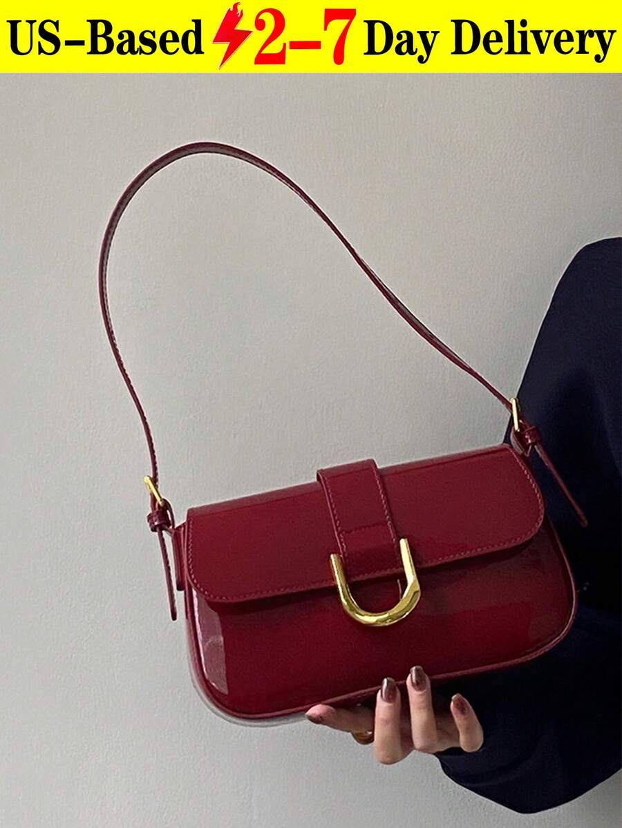 1pc Lacquered Polyurethane Leather Handbag For Women,Small Shoulder Bag For Women[US-Based Shipping]Burgundy Baguette Bag, Y2K Babe Bag, Lacquered Mini Square Bag, Simple Mini Bag, Crossbody Purses,Shoulder/Underarm Bag,Leather Tote Handbag Clutch Hobo Purse Retro Mini Bag, With Zipper Closure ,Versatile Work Bag, Student Mini Square Bag, Retro Inspired Bag For Women, Fashionable Burgundy Bag , Old Money,Great Gift For Ladies Like Christmas, Valentine's Day, Birthdays, Mother's Day, And Anniversaries. - Màu Đỏ Sâu - Xem 1
