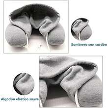 GARCIAS Almohada de Viaje, Almohada portátil en Forma de U con Capucha, Suave y cómoda, Soporte para el Cuello de Espuma Espacial para avión, autobús, Coche, Oficina (Azul) - Gris - Ver 4