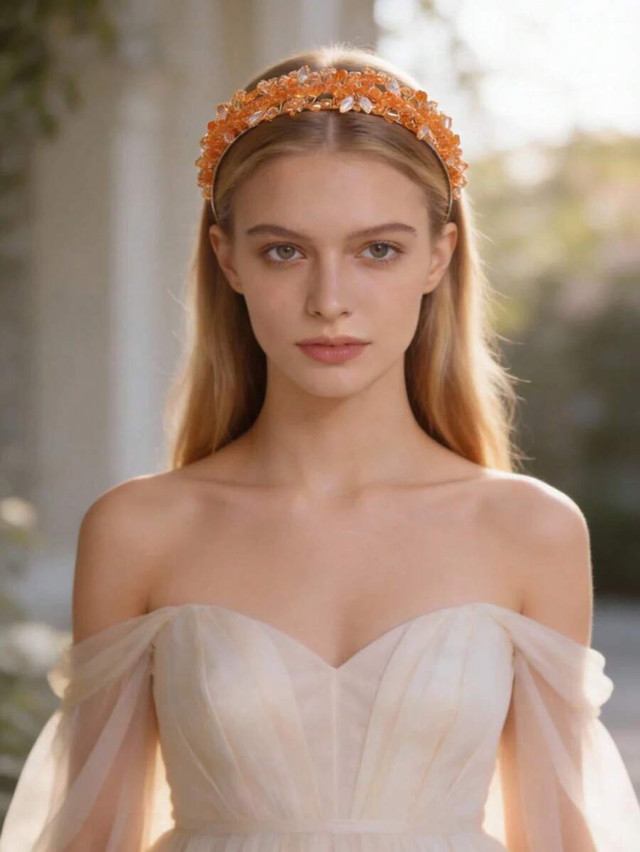 1件优雅女士水晶发箍发饰，新娘婚礼头饰，适合公主主题活动、节日、生日派对、舞会等场合 - 香檳色 - 查看 1